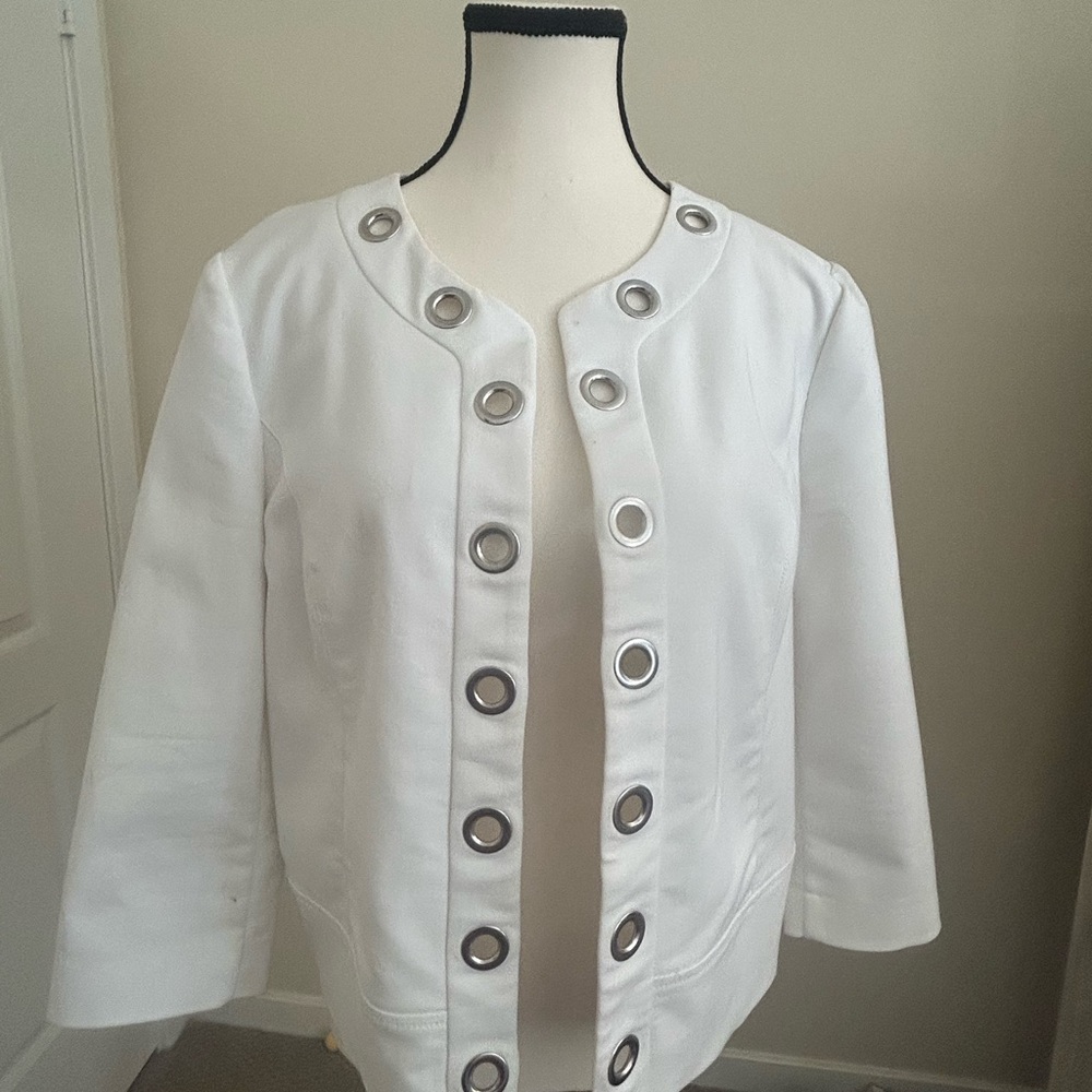 Roz & Ali White Blazer with Silver Grommets